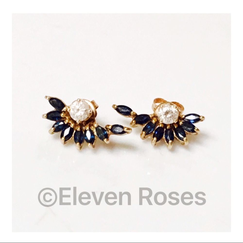 10k Gold Blue Sapphire Earring Jackets Enhancers